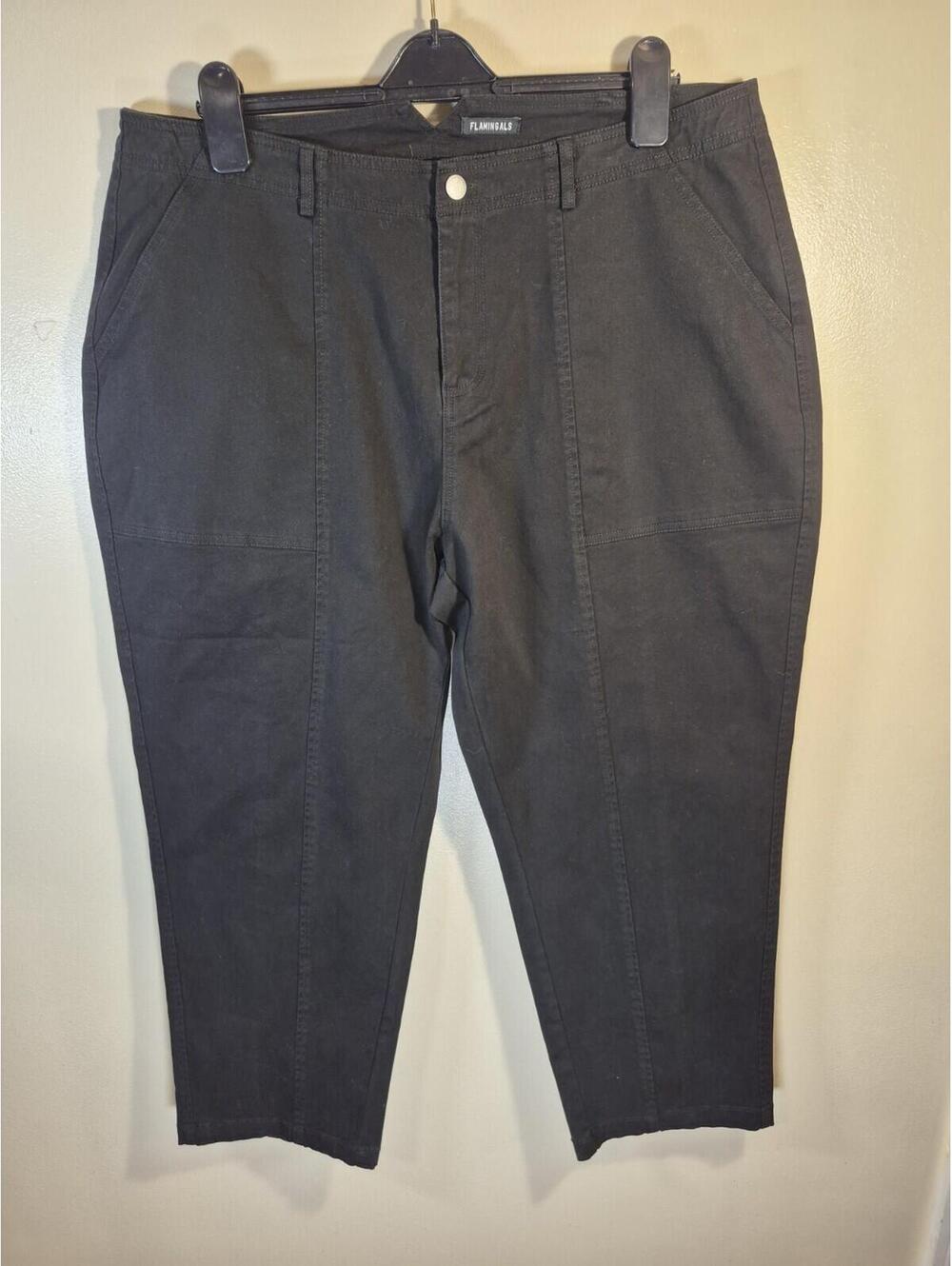 FLAMINGALS Flamingo Denim Jeans Wide Leg Flap Pockets Pants Womens 3XL Black